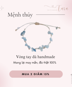 Vòng tay đá thạch anh handmade TARA, mệnh thủy,100% đan thủ công