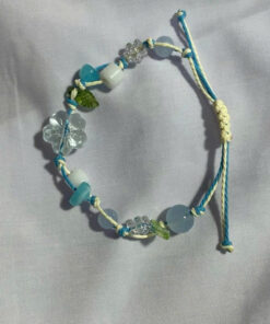 Vòng tay handmade xanh pastel Tarahandmade mix charm hoa – sao trong veo, dây rút tiện lợi phong cách dịu dàng thanh khiết, phụ kiện xinh xắn cho nàng”