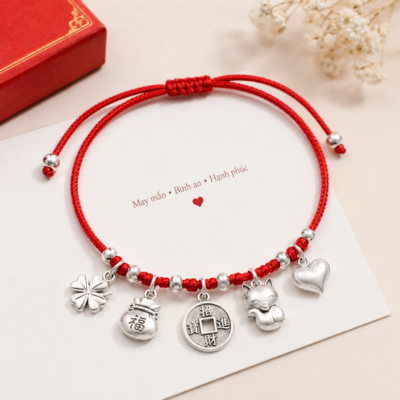 Vòng Tay Chỉ Đỏ Mix Charm Bạc