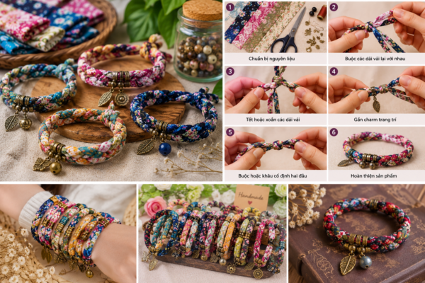 Vòng Tay Handmade Bằng Vải Vụn Sáng Tạo